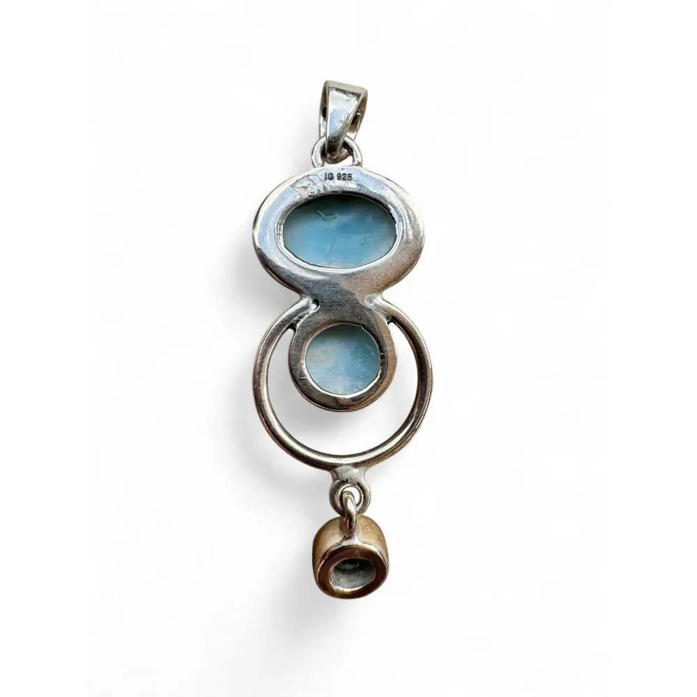 Caribbean Larimar & Blue Topaz Solid 925 Sterling Silver Pendant